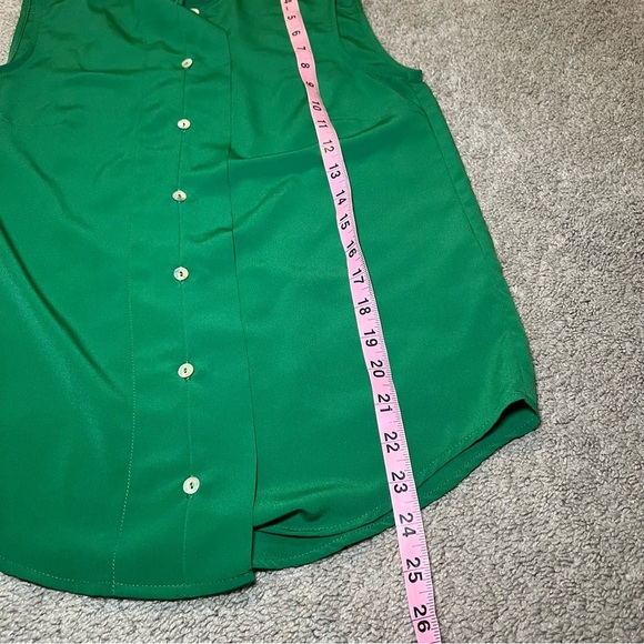 H&M Women's Green Button Down Ruffle Placket Sleeveless Blouse Size 4 - Picture 6 of 8